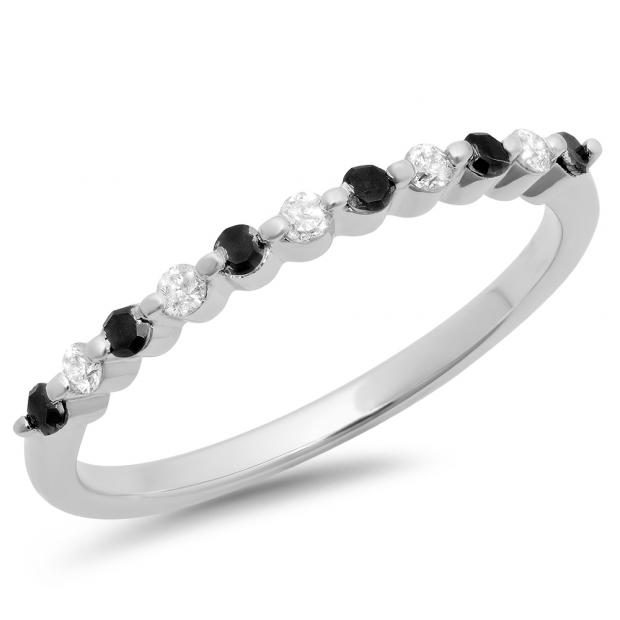 0.25 Carat (ctw) 10K White Gold Round Black & White Diamond Ladies 11 Stone Anniversary Wedding Stackable Band 1/4 CT