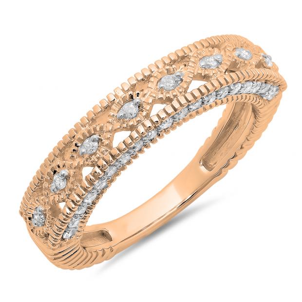 0.40 Carat (ctw) 10K Rose Gold Round Cut Diamond Ladies Vintage Style Milgrain Anniversary Wedding Stackable Band