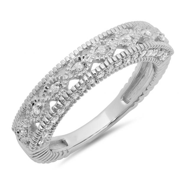 0.40 Carat (ctw) 10K White Gold Round Cut Diamond Ladies Vintage Style Milgrain Anniversary Wedding Stackable Band