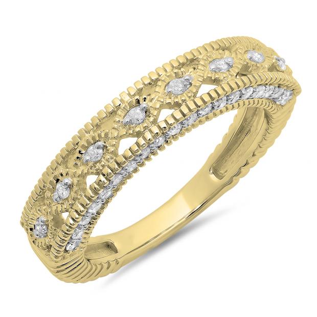 0.40 Carat (ctw) 10K Yellow Gold Round Cut Diamond Ladies Vintage Style Milgrain Anniversary Wedding Stackable Band