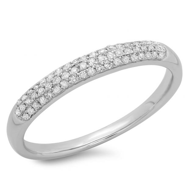 0.15 Carat (ctw) 10k White Gold Round Diamond Ladies Anniversary Wedding Band Ring 1/6 CT
