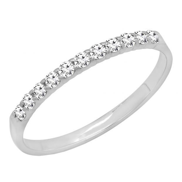 0.20 Carat (ctw) 14k White Gold Round Diamond Ladies Anniversary Wedding Ring Stackable Band 1/5 CT