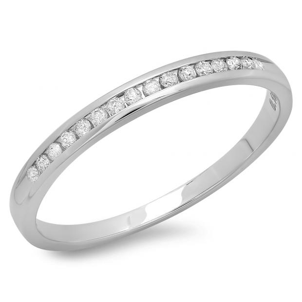 0.10 Carat (ctw) 14k White Gold Round Diamond Ladies Anniversary Wedding Stackable Band Ring 1/10 CT