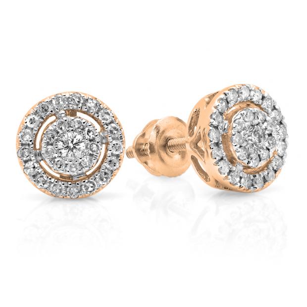 0.40 Carat (ctw) 10K Rose Gold Real Round Cut White Diamond Ladies Flower Cluster Stud Earrings