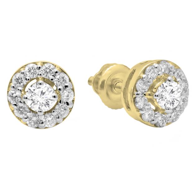 0.50 Carat (ctw) 14K Yellow Gold Real Round Cut White Diamond Ladies Cluster Stud Earrings 1/2 CT