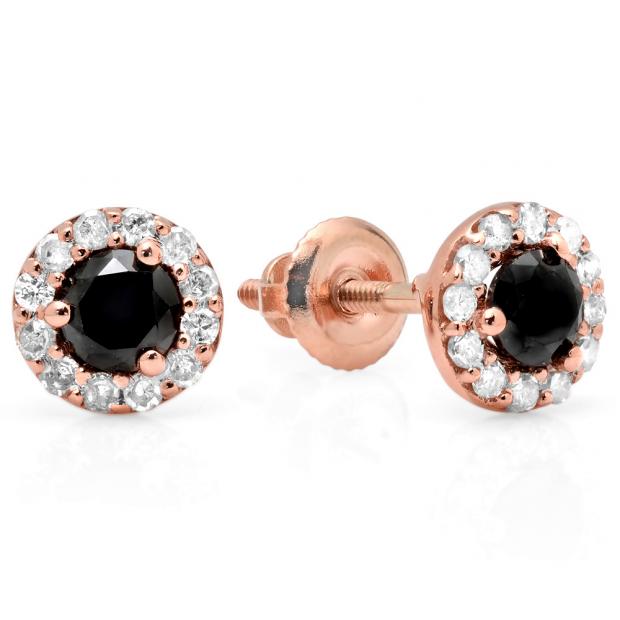 0.60 Carat (ctw) 10K Rose Gold Real Round Cut Black & White Diamond Ladies Cluster Halo Style Stud Earrings