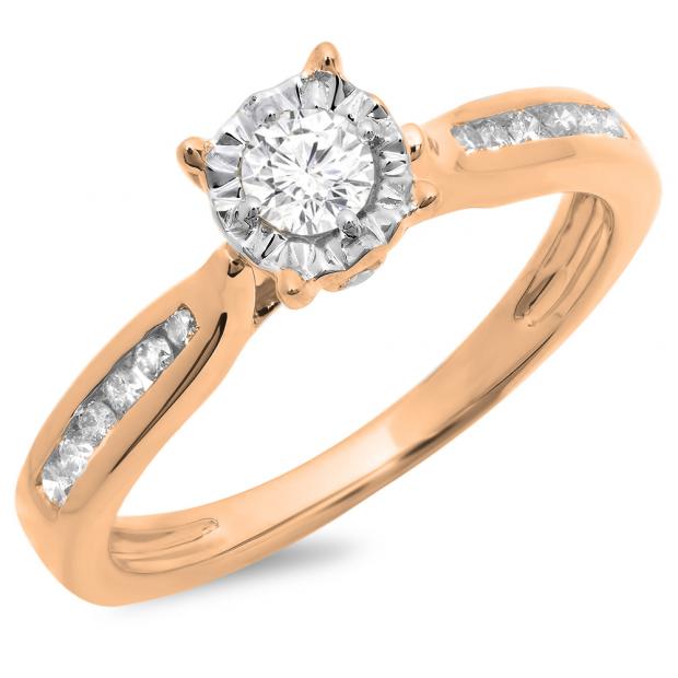 0.40 Carat (ctw) 14K Rose Gold Round Cut Diamond Ladies Bridal Solitaire With Accents Engagement Ring
