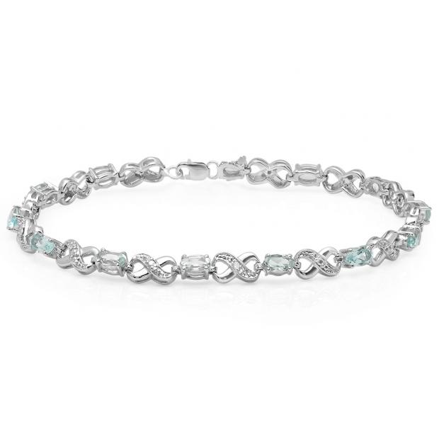2.76 Carat (ctw) Sterling Silver Real Oval Cut Blue Topaz & Round Cut White Diamond Ladies Infinity Link Tennis Bracelet