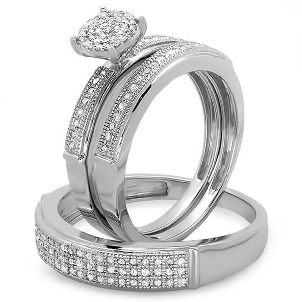 0.50 Carat (ctw) Sterling Silver Round Cut Diamond Men & Women