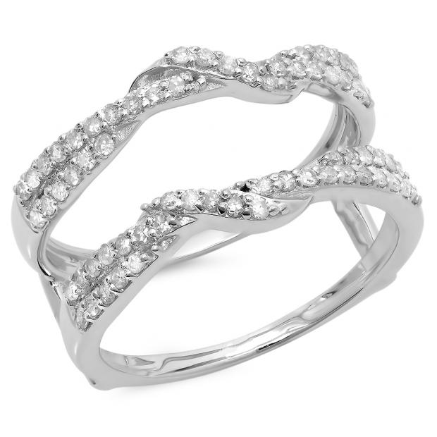 0.55 Carat (ctw) 10K White Gold Round Cut Diamond Ladies Anniversary Wedding Band Enhancer Swirl Guard Double Ring 1/2 CT