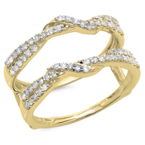 0.55 Carat (ctw) 14K Yellow Gold Round Cut Diamond Ladies Anniversary Wedding Band Enhancer Swirl Guard Double Ring 1/2 CT