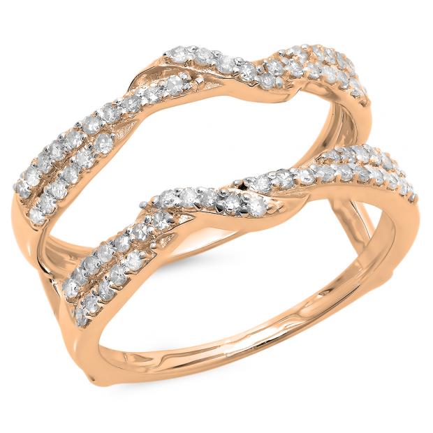 0.55 Carat (ctw) 18K Rose Gold Round Cut Diamond Ladies Anniversary Wedding Band Enhancer Swirl Guard Double Ring 1/2 CT
