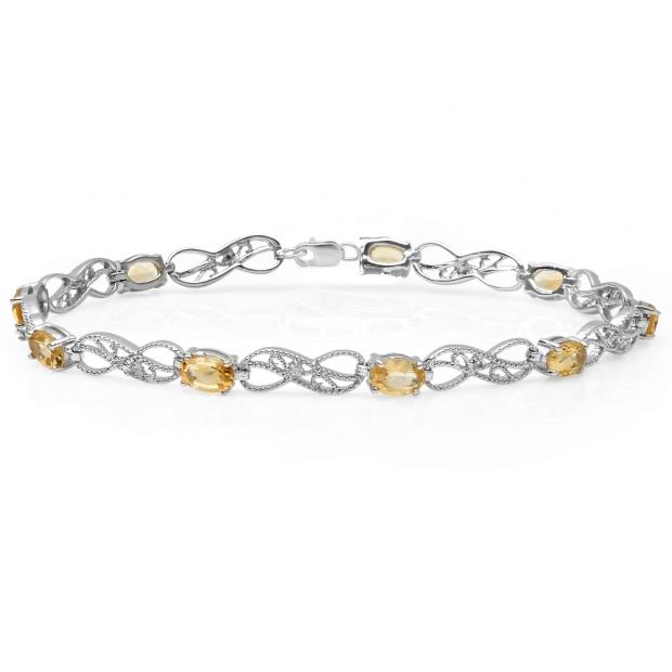 3.83 Carat (ctw) Sterling Silver Real Oval Cut Citrine & Round Cut White Diamond Ladies Infinity Link Tennis Bracelet