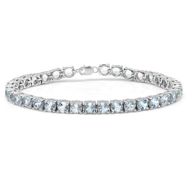 10.00 Carat (ctw) Sterling Silver Real Round Cut Aquamarine Ladies Tennis Bracelet