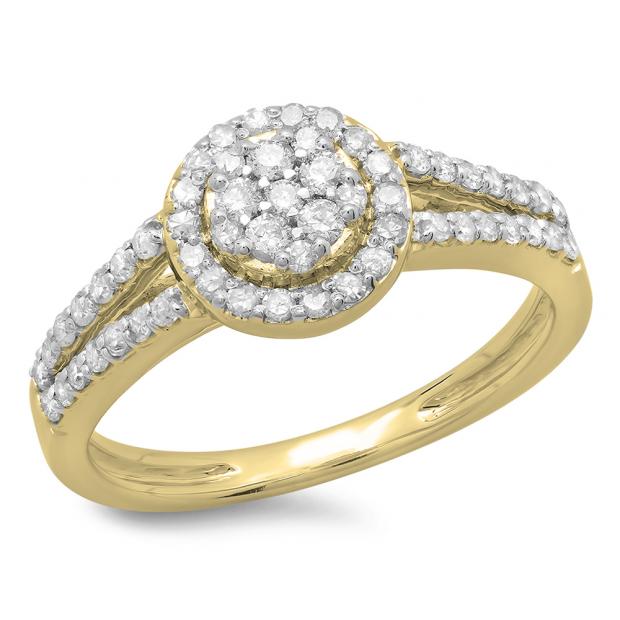 0.55 Carat (ctw) 10K Yellow Gold Round Cut Diamond Ladies Split Shank Bridal Cluster Engagement Ring 1/2 CT