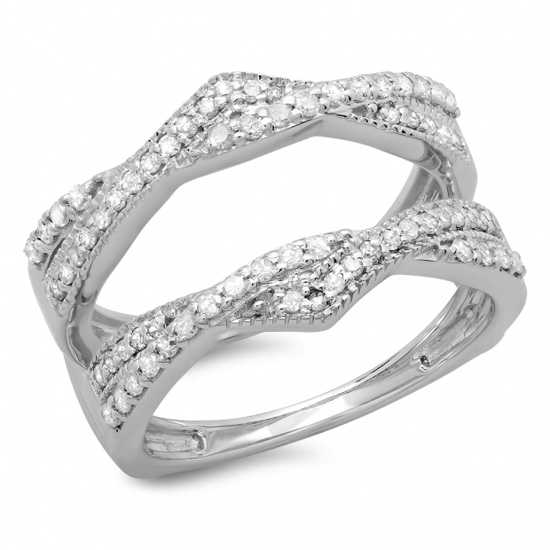 0.45 Carat (ctw) 14K White Gold Round Cut Diamond Ladies Anniversary Wedding Band Swirl Enhancer Guard Double Ring 1/2 CT