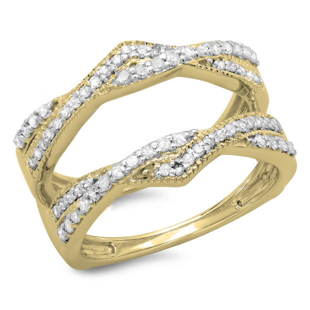 0.45 Carat (ctw) 14K Yellow Gold Round Cut Diamond Ladies Anniversary Wedding Band Swirl Enhancer Guard Double Ring 1/2 CT