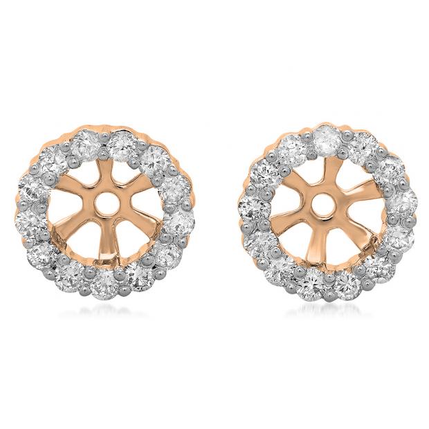0.50 Carat (ctw) 10K Rose Gold Round Cut Diamond Cluster Style Removable Jackets For Stud Earrings 1/2 CT