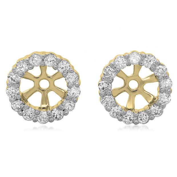 0.50 Carat (ctw) 10K Yellow Gold Round Cut Diamond Cluster Style Removable Jackets For Stud Earrings 1/2 CT