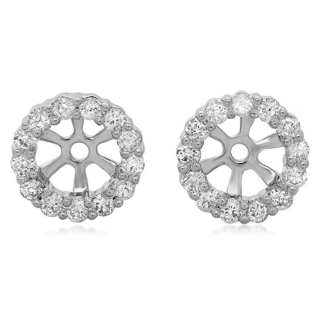 0.50 Carat (ctw) 18K White Gold Round Cut Diamond Cluster Style Removable Jackets For Stud Earrings 1/2 CT