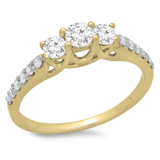 0.75 Carat (ctw) 10K Yellow Gold Round Cut Diamond Ladies Bridal 3 Stone Engagement Ring 3/4 CT