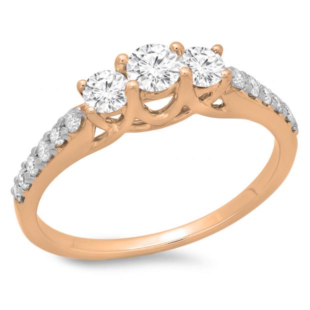 0.75 Carat (ctw) 14K Rose Gold Round Cut Diamond Ladies Bridal 3 Stone Engagement Ring 3/4 CT