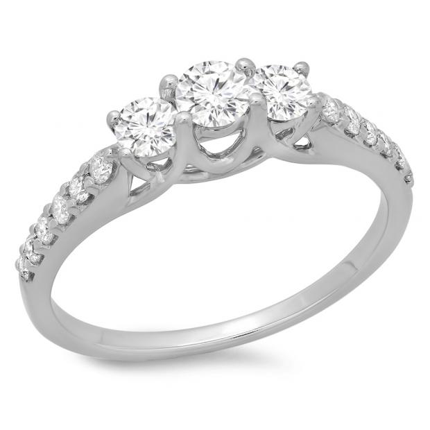 0.75 Carat (ctw) 14K White Gold Round Cut Diamond Ladies Bridal 3 Stone Engagement Ring 3/4 CT