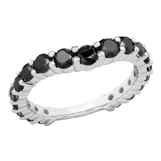 1.25 Carat (ctw) 18K White Gold Round Black Diamond Ladies Anniversary Stackable Wedding Band 1 1/4 CT