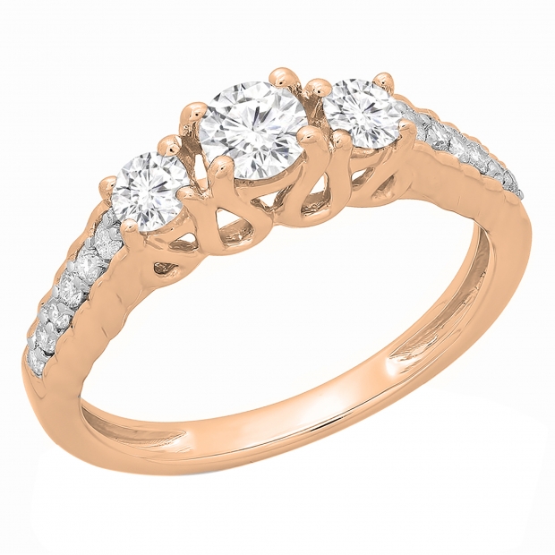 0.75 Carat (ctw) 14K Rose Gold Round Cut Diamond Ladies Bridal 3 Stone Engagement Ring 3/4 CT