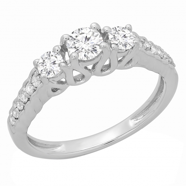 0.75 Carat (ctw) 14K White Gold Round Cut Diamond Ladies Bridal 3 Stone Engagement Ring 3/4 CT