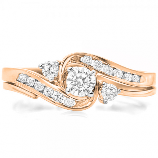 0.50 Carat (ctw) 18K Rose Gold Round Cut Diamond Ladies Bridal Swirl Engagement Ring With Matching Band Set 1/2 CT