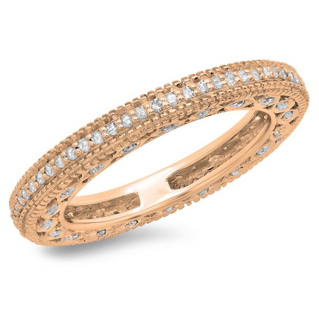 0.50 Carat (ctw) 10K Rose Gold Round Cut Diamond Ladies Milgrain Anniversary Wedding Stackable Band 1/2 CT
