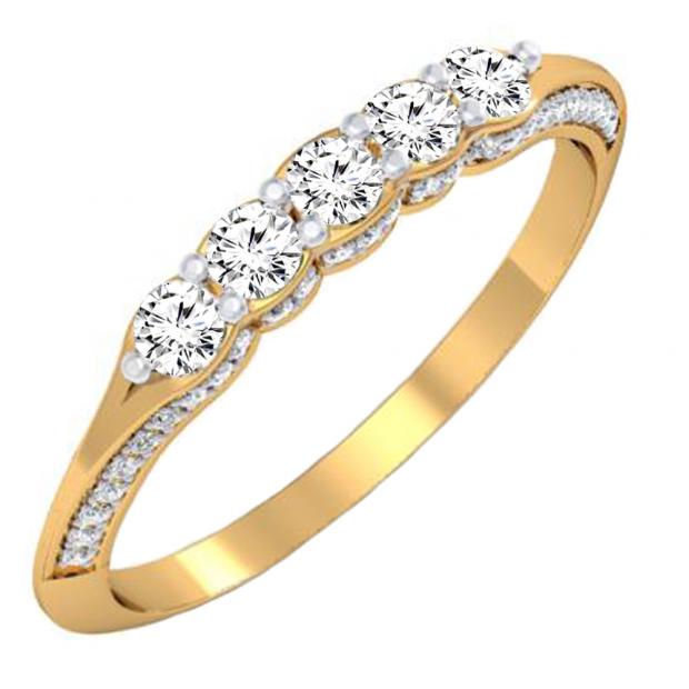 0.50 Carat (ctw) 14K Yellow Gold Round White Diamond Ladies 5 Stone Anniversary Wedding Band Stackable Ring 1/2 CT
