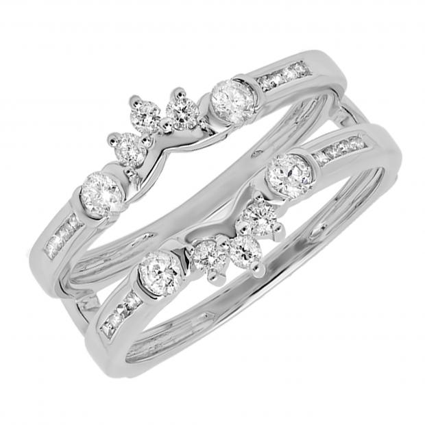 0.50 Carat Round Diamond Anniversary Wedding Band Enhancer Guard Double Ring for Women in 14K White Gold