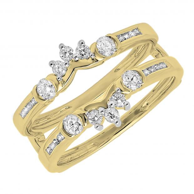 0.50 Carat Round Diamond Anniversary Wedding Band Enhancer Guard Double Ring for Women in 14K Yellow Gold