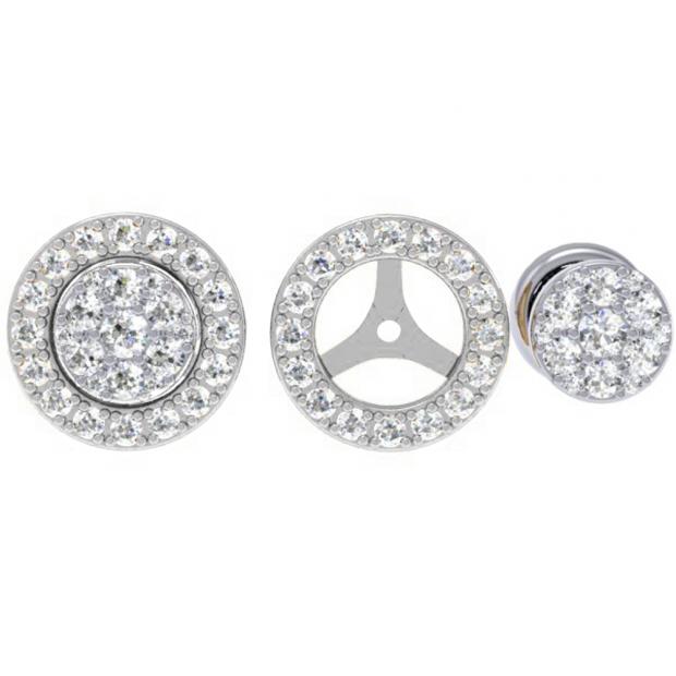0.50 Carat (ctw) 18K White Gold Round Diamond Ladies Halo Style Stud Earrings With Removable Jackets 1/2 CT