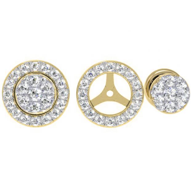 0.50 Carat (ctw) 18K Yellow Gold Round Diamond Ladies Halo Style Stud Earrings With Removable Jackets 1/2 CT