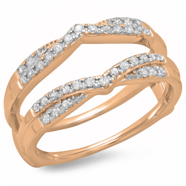 0.33 Carat (ctw) 18K Rose Gold Round Cut Diamond Ladies Anniversary Wedding Band Enhancer Guard Double Chevron Ring 1/3 CT