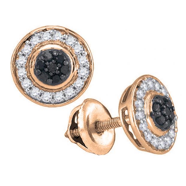 0.35 Carat (ctw) 10K Rose Gold Round Cut White & Black Diamond Ladies Cluster Stud Earrings 1/3 CT