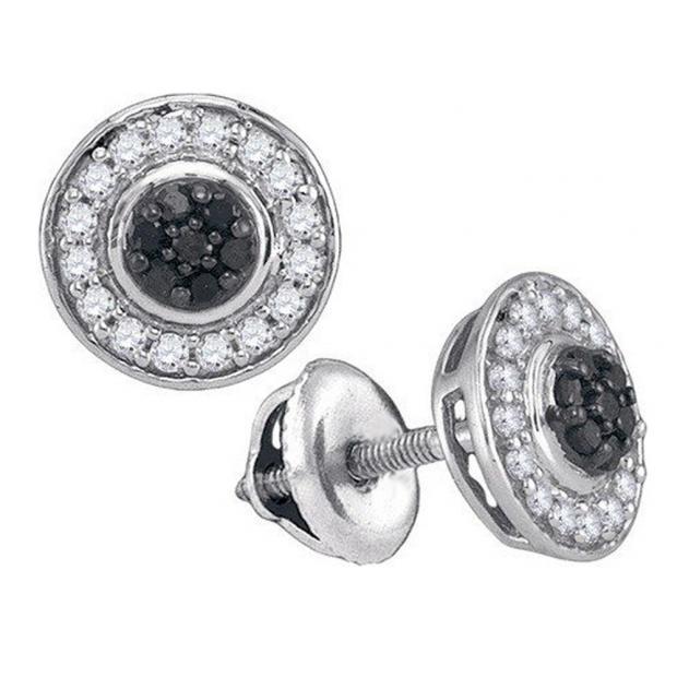 0.35 Carat (ctw) 10K White Gold Round Cut White & Black Diamond Ladies Cluster Stud Earrings 1/3 CT