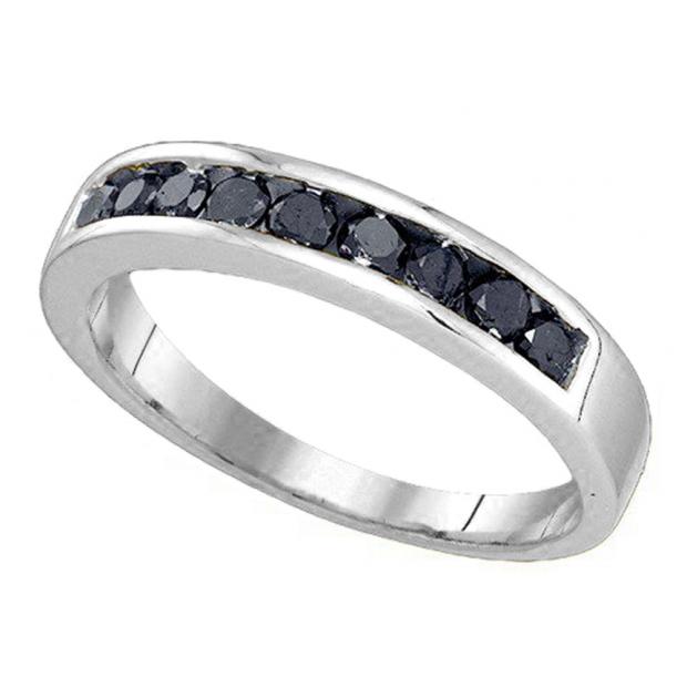 0.60 Carat (ctw) 10K White Gold Real Round Cut Black Diamond Men