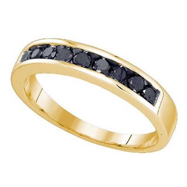 0.60 Carat (ctw) 10K Yellow Gold Real Round Cut Black Diamond Men