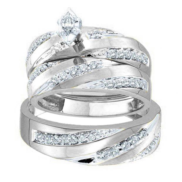 0.60 Carat (ctw) 10K White Gold Marquise & Round Cut Diamond Men & Women