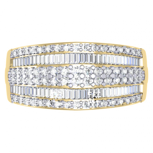1.10 Carat (ctw) 10K Yellow Gold Round & Baguette Cut Diamond Ladies Anniversary Wedding Band 1 CT