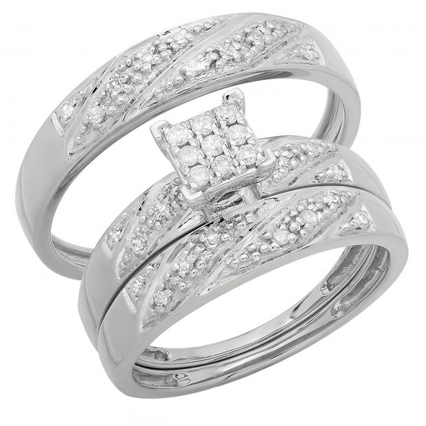 0.28 Carat (ctw) 10K White Gold Round Cut Diamond Men & Women