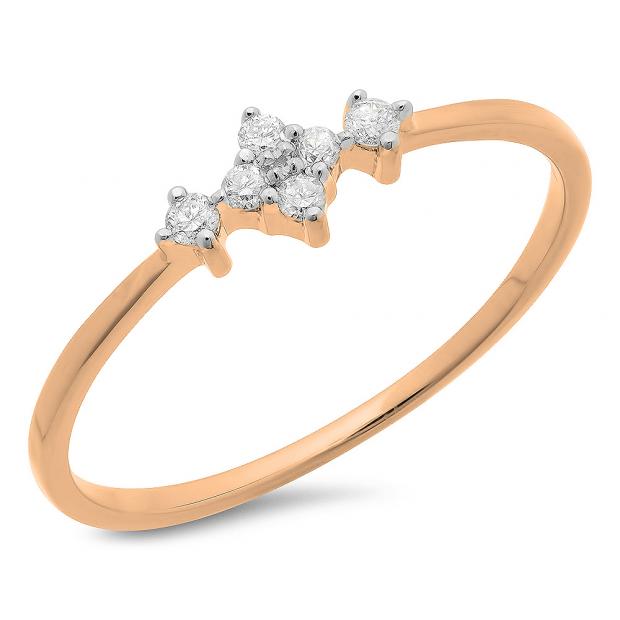 0.10 Carat (ctw) 14K Rose Gold Round Cut Diamond Ladies Bridal Engagement Promise Ring 1/10 CT
