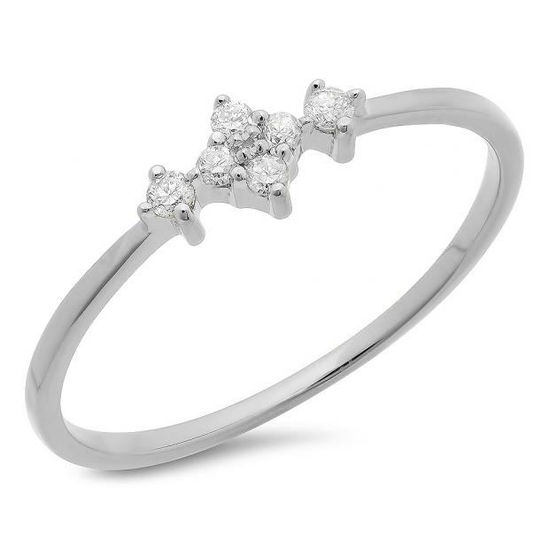 0.10 Carat (ctw) 14K White Gold Round Cut Diamond Ladies Bridal Engagement Promise Ring 1/10 CT