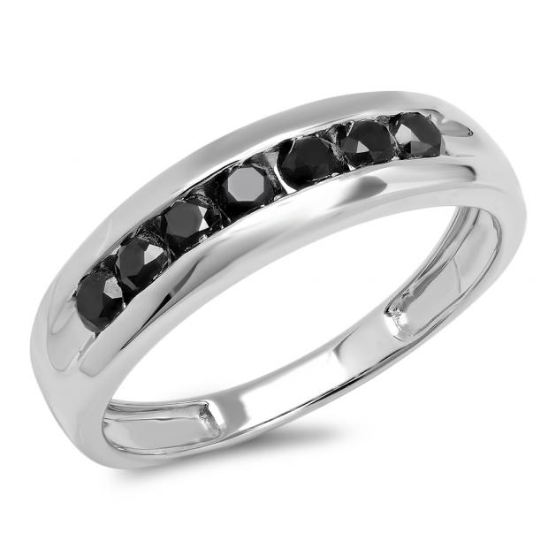0.95 Carat (ctw) Sterling Silver Real Round Cut Black Diamond Men