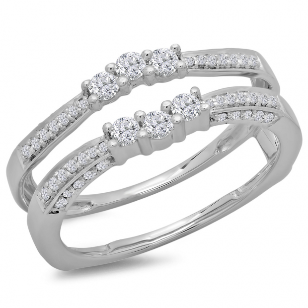 0.50 Carat (ctw) 10K White Gold Round Cut Diamond Ladies Anniversary Wedding Band Enhancer Guard Double Ring 1/2 CT