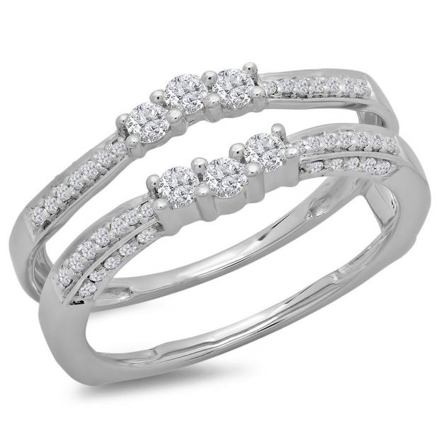 0.50 Carat (ctw) 14K White Gold Round Cut Diamond Ladies Anniversary Wedding Band Enhancer Guard Double Ring 1/2 CT